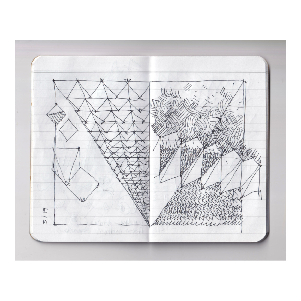 abstract pen drawing of a geometric structures in the overall shape of a triangle