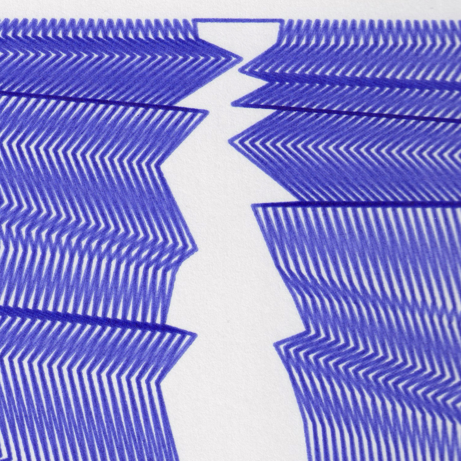 purple ink line drawing of cascading zigzag forms