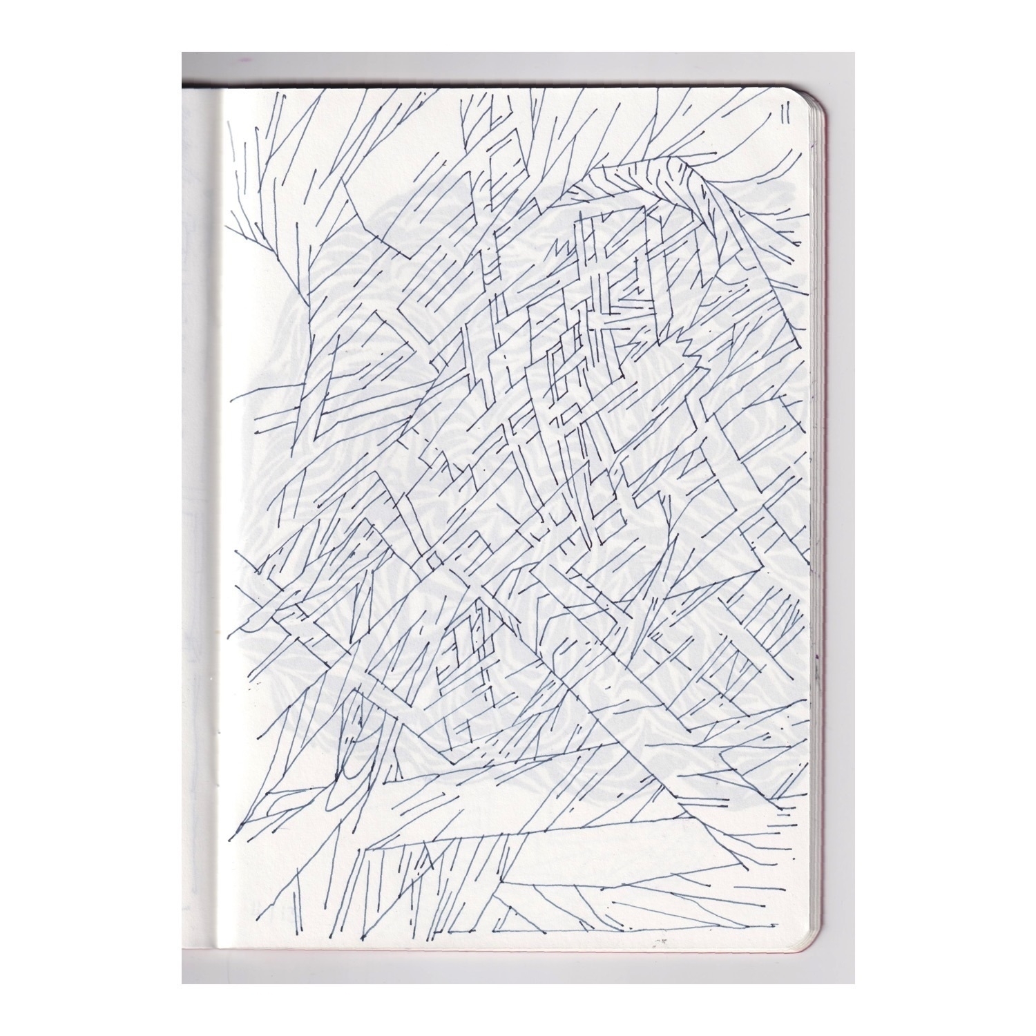 blue ink drawing of intersecting bands of flowing energy
